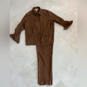 Vtg. Norton McNaughton Chic Brown Linen Women's Pantsuit sz14